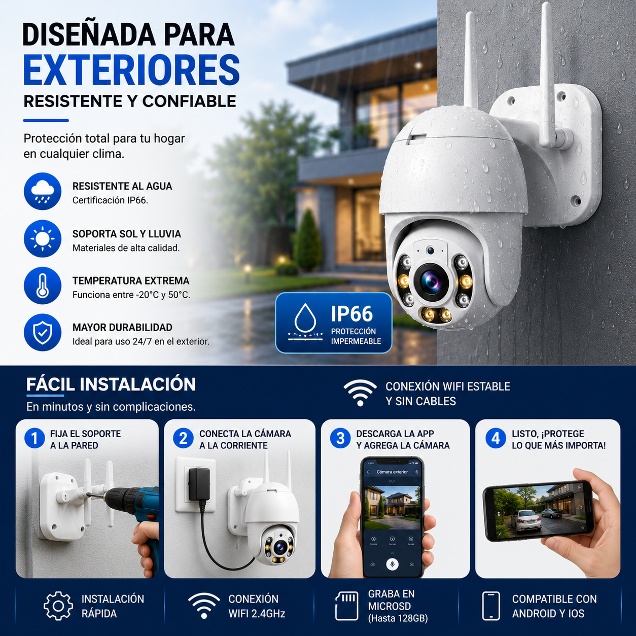 Vigila tu hogar desde cualquier lugar! Control total con giro de 360°.