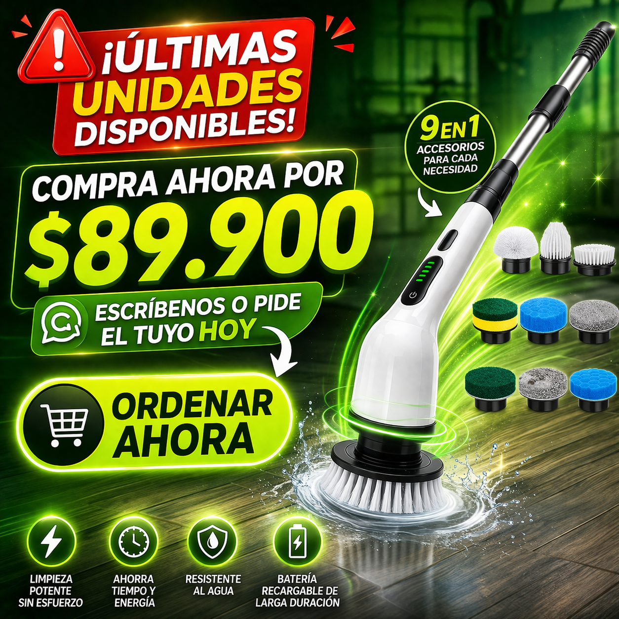 😩 ¿Cansado de tallar por horas? ⚡ Limpia sin esfuerzo en segundos. Cepillo Eléctrico Limpieza Giratorio 9 En 1