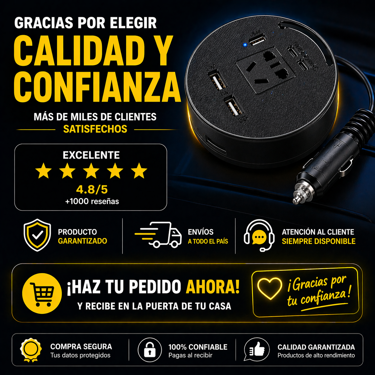 🔥 ¿Sin batería en el carro? Carga TODOS tus dispositivos donde sea con el Inversor de Corriente