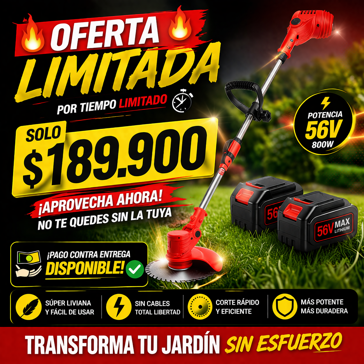 ¡Transforma tu jardín en minutos sin esfuerzo y con resultados profesionales! 🌿⚡ | Guadaña Eléctrica Inalámbrica 56V