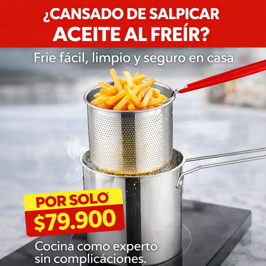 Freír ahora es más fácil, limpio y rápido con la Olla Freidora de Acero Inoxidable con Canastilla