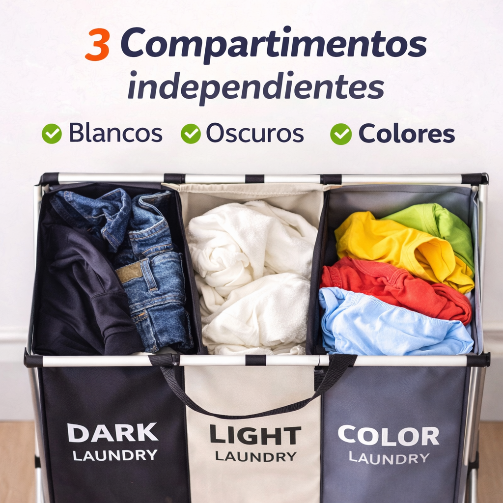 ❌ Evita manchas en tu ropa, 🧺 ¡Organiza tu lavandería! Canasto Ropa Sucia X 3