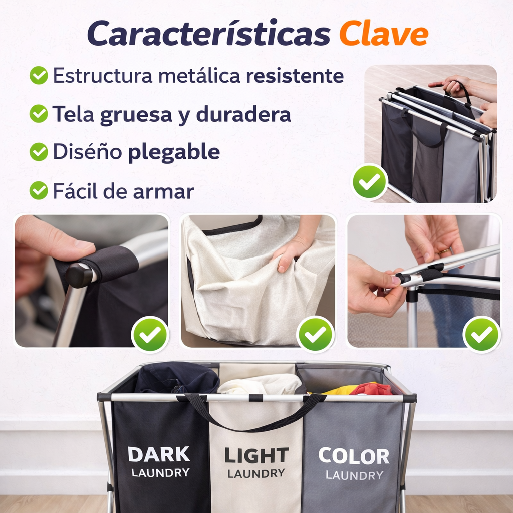 ❌ Evita manchas en tu ropa, 🧺 ¡Organiza tu lavandería! Canasto Ropa Sucia X 3