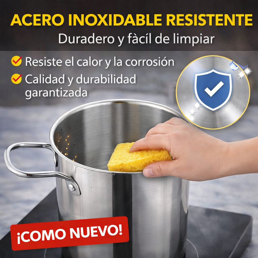 Freír ahora es más fácil, limpio y rápido con la Olla Freidora de Acero Inoxidable con Canastilla