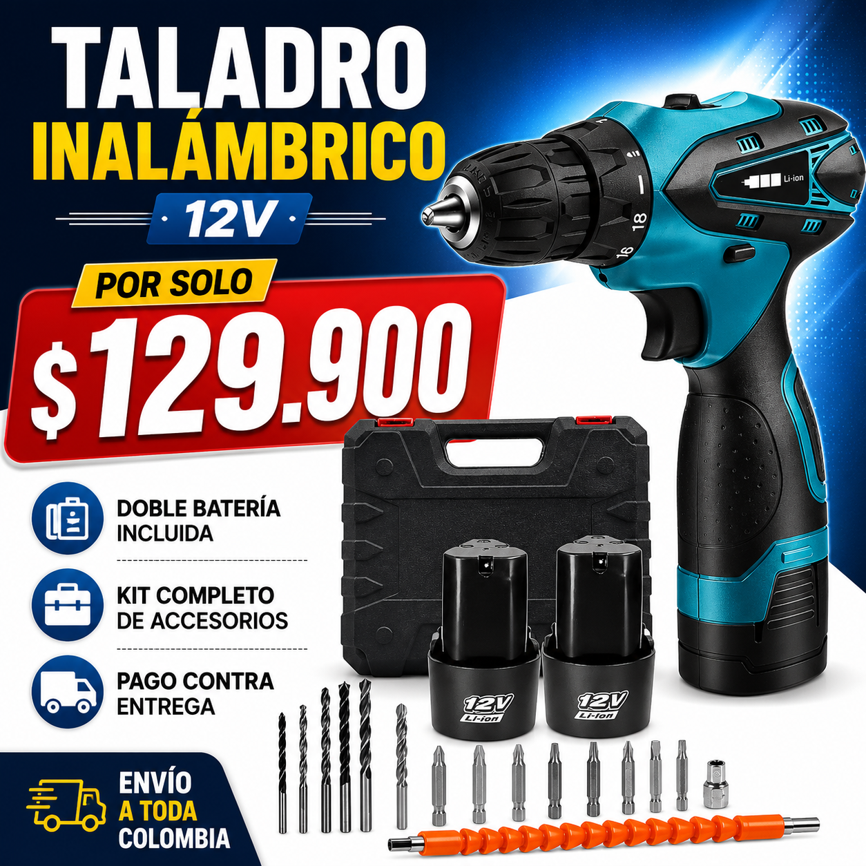 🔥 Taladro Inalámbrico 12V Por Solo $129.900 🔋 Incluye 2 Baterías Recargables