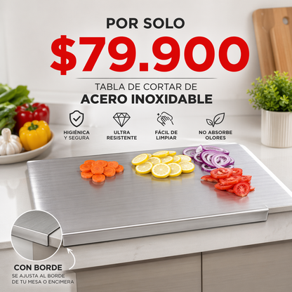 Deja de cortar sobre bacterias y cambia a una cocina más limpia y profesional con la Tabla de Cortar de Acero Inoxidable