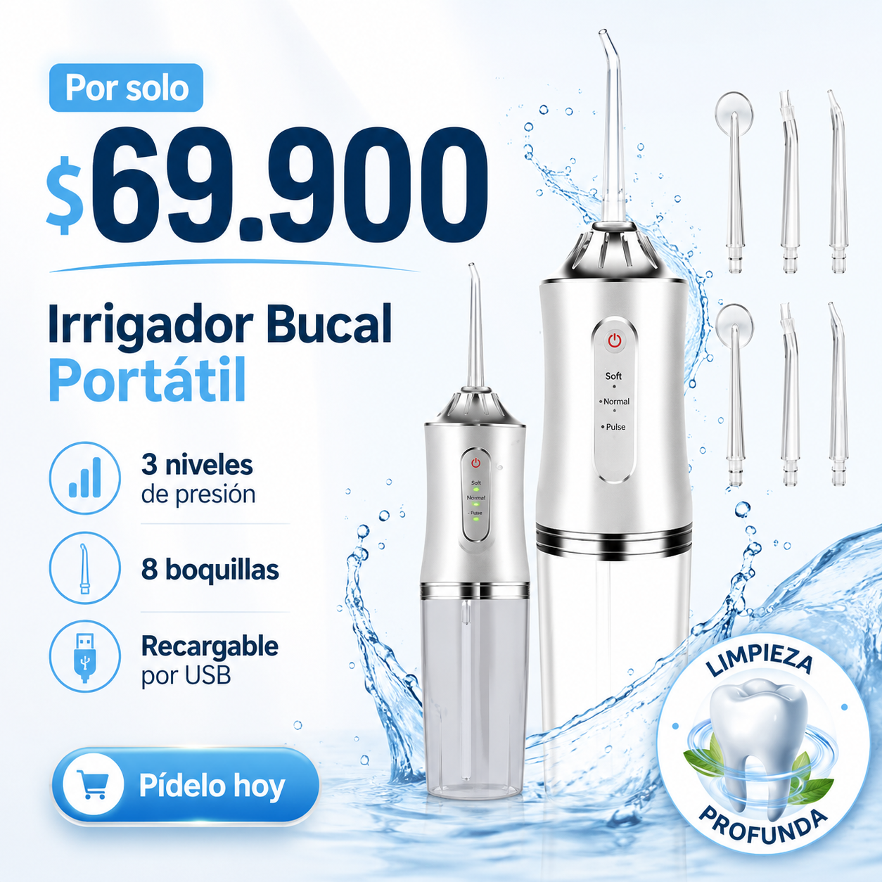 Adiós residuos entre dientes: mejora tu higiene diaria con el Irrigador Bucal Portátil