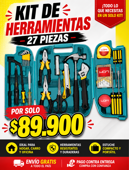 🔧 ¡El kit que todo hogar necesita! — Kit de Herramientas 27 Piezas