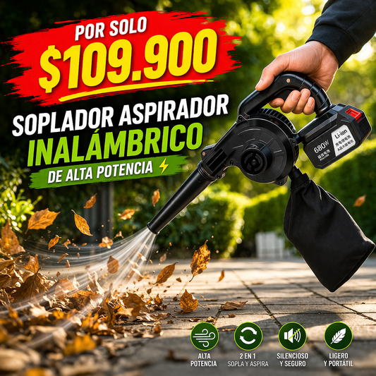 El aliado perfecto para limpiar rápido, Ideal para hogar, auto y taller. Aspiradora y sopladora inalámbrica