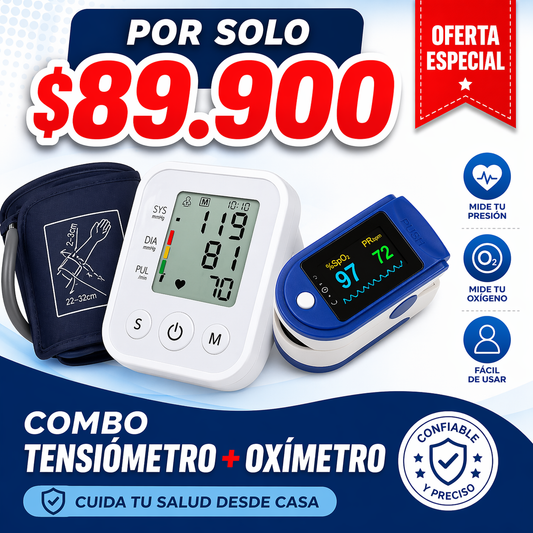 ¡Por solo $89.900 cuida tu salud desde casa con precisión y confianza! Combo Tensiómetro Digital + Oxímetro de Pulso