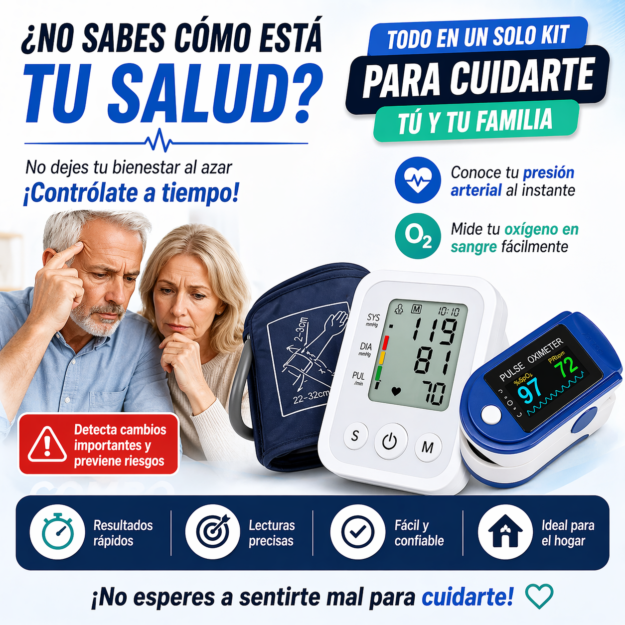 ¡Por solo $89.900 cuida tu salud desde casa con precisión y confianza! Combo Tensiómetro Digital + Oxímetro de Pulso