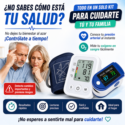 ¡Por solo $89.900 cuida tu salud desde casa con precisión y confianza! Combo Tensiómetro Digital + Oxímetro de Pulso