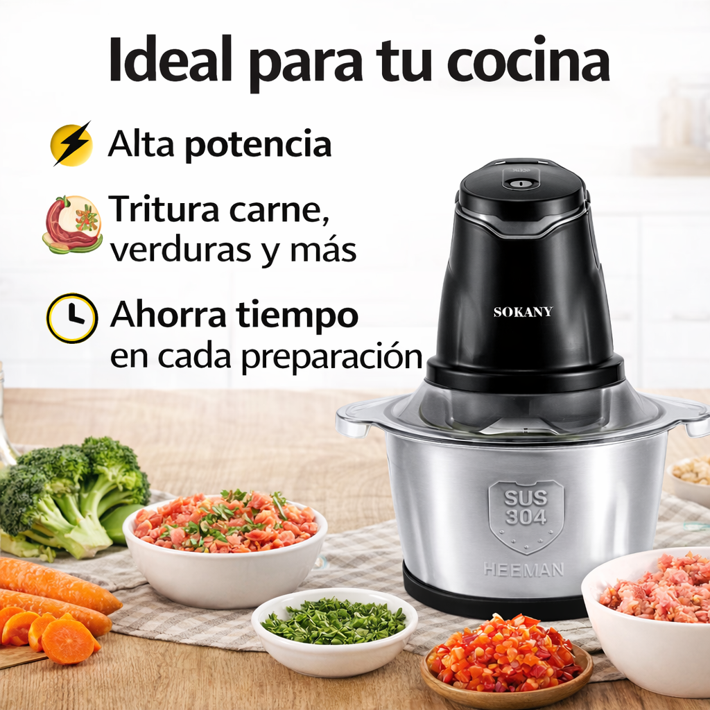🔥 ¡Pica todo en segundos y ahorra tiempo en cada comida! Picadora Eléctrica 2L Sokany