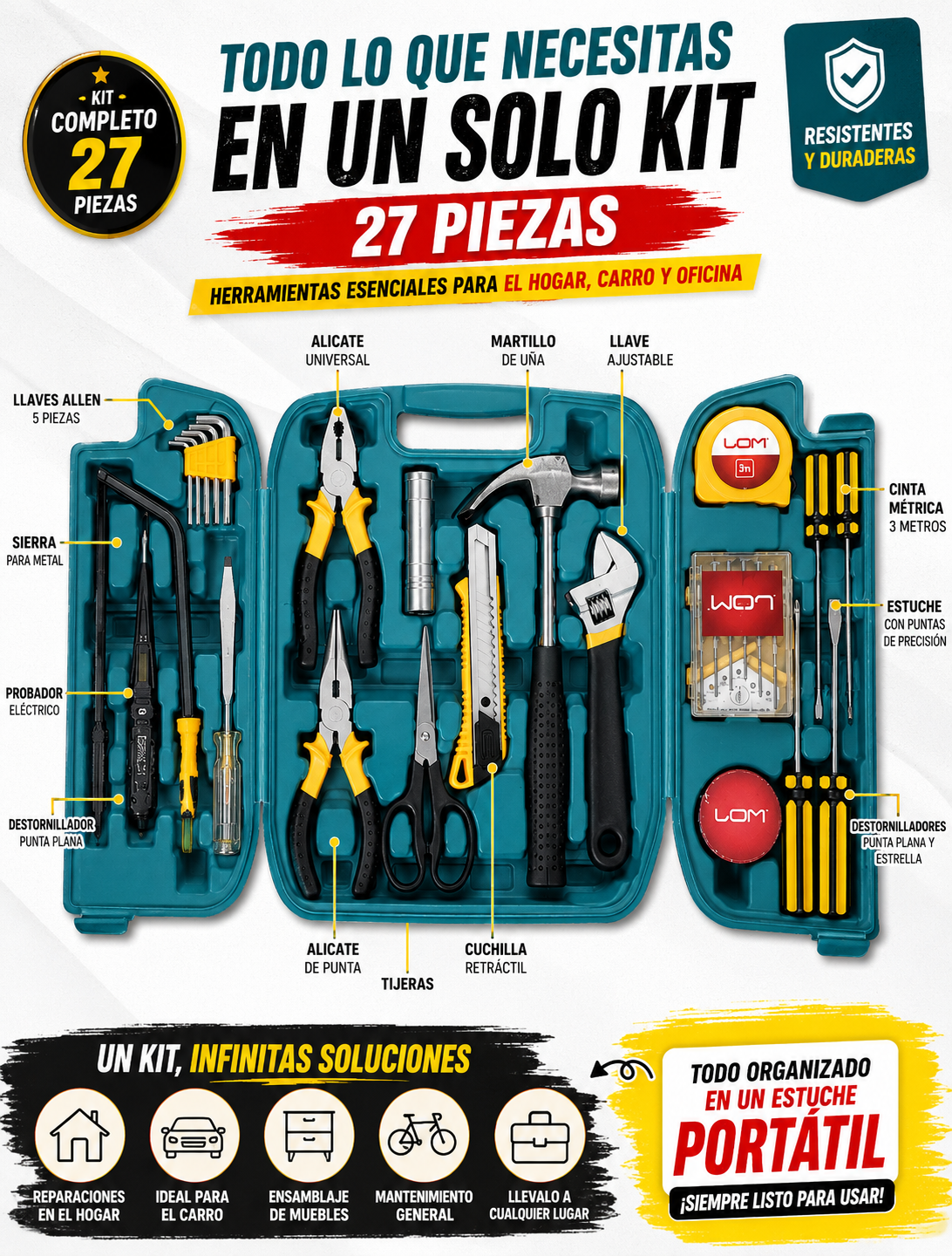 🔧 ¡El kit que todo hogar necesita! — Kit de Herramientas 27 Piezas