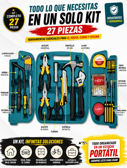🔧 ¡El kit que todo hogar necesita! — Kit de Herramientas 27 Piezas