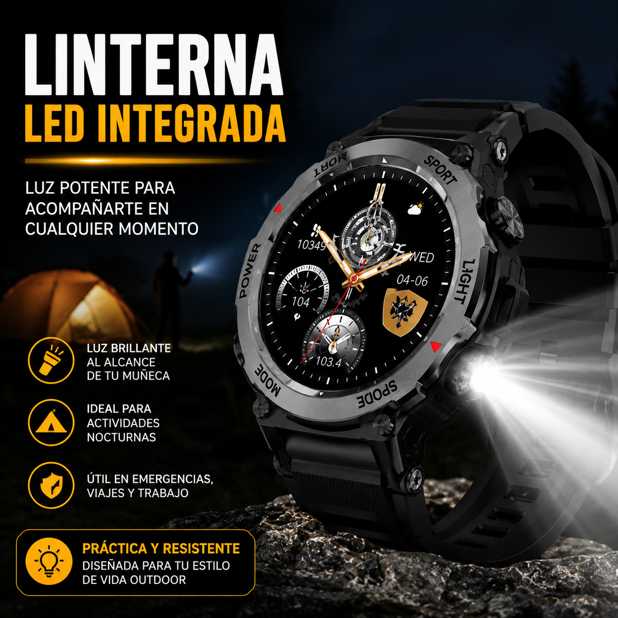 Diseño resistente, actitud imparable — Reloj  Deportivo Outdoor GT60 con Linterna LED
