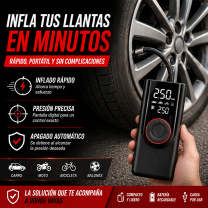 Infla tus llantas en minutos y sin esfuerzo – Inflador Portátil Inteligente