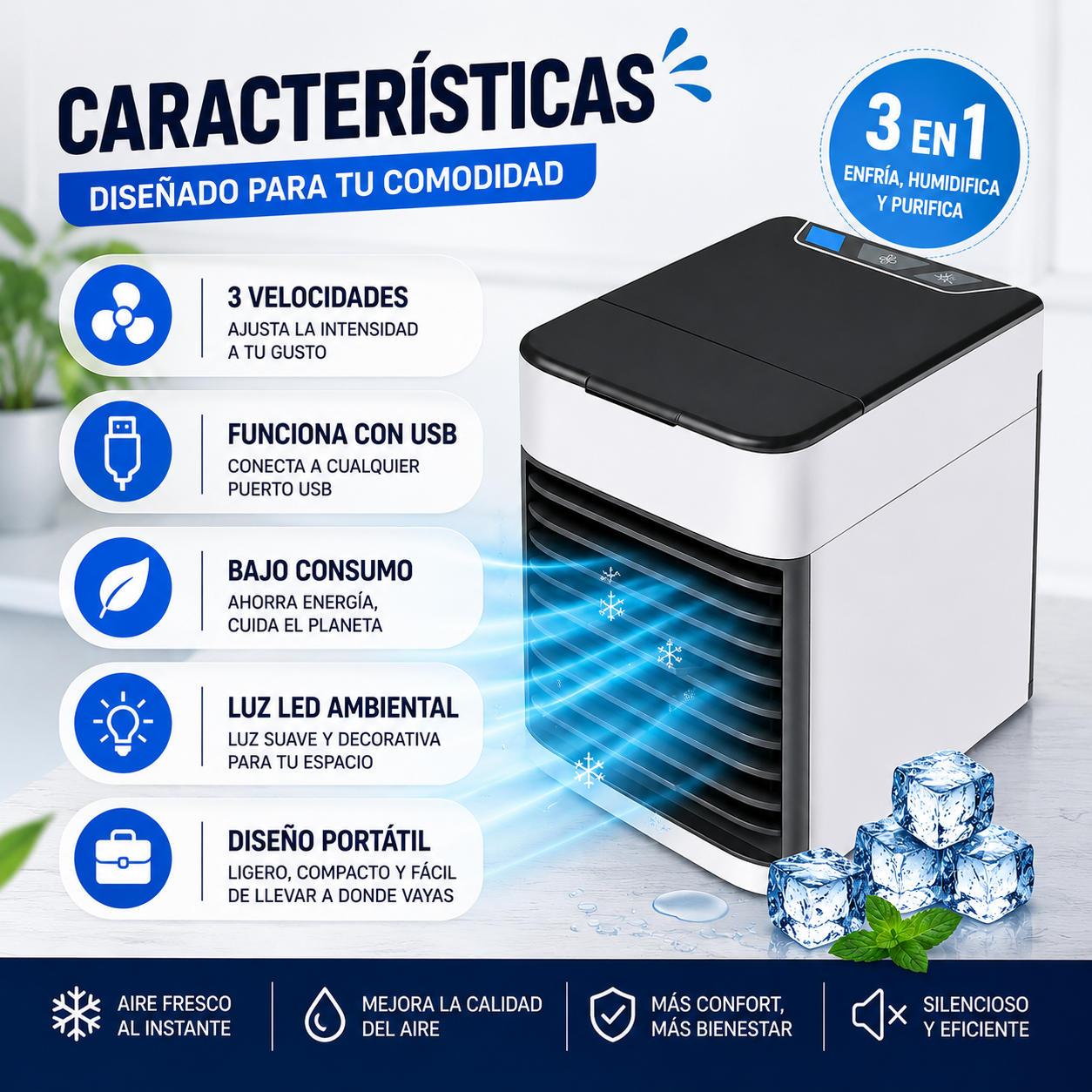 ❄️ DILE ADIÓS AL CALOR CON EL MINI AIRE ACONDICIONADO PORTÁTIL 3 EN 1 💨