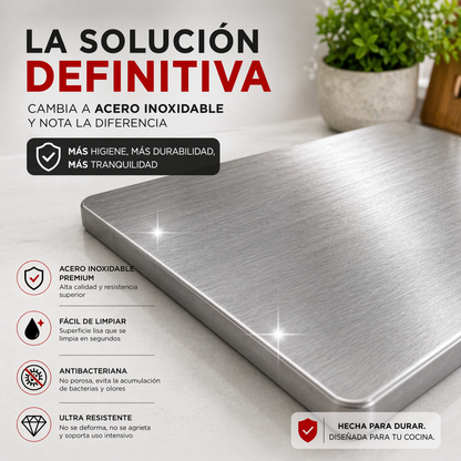 Deja de cortar sobre bacterias y cambia a una cocina más limpia y profesional con la Tabla de Cortar de Acero Inoxidable