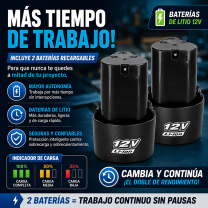 🔥 Taladro Inalámbrico 12V Por Solo $129.900 🔋 Incluye 2 Baterías Recargables