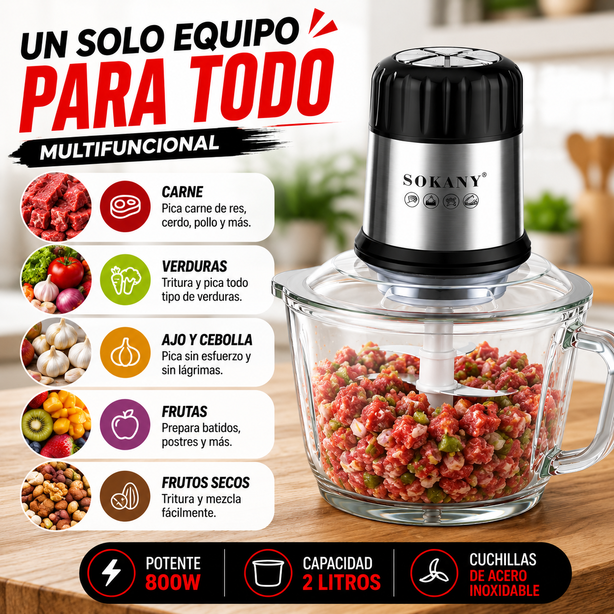 🔥 TRITURA, PICA Y MEZCLA EN SEGUNDOS ⚡ PROCESADOR DE ALIMENTOS MULTIFUNCIONAL SOKANY