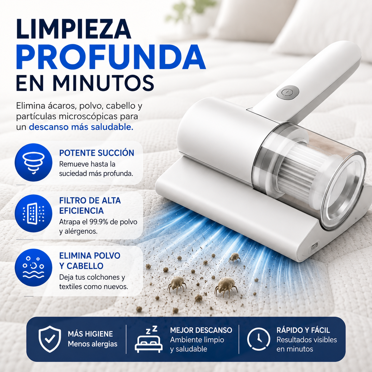 🛏️ ELIMINA POLVO Y ÁCAROS DE TU COLCHÓN ✨ Limpieza profunda para un descanso más saludable