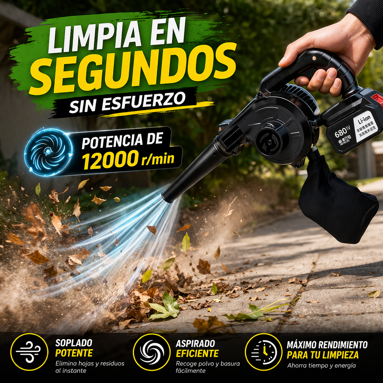 El aliado perfecto para limpiar rápido, Ideal para hogar, auto y taller. Aspiradora y sopladora inalámbrica