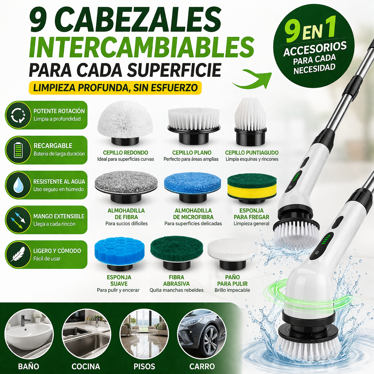 😩 ¿Cansado de tallar por horas? ⚡ Limpia sin esfuerzo en segundos. Cepillo Eléctrico Limpieza Giratorio 9 En 1