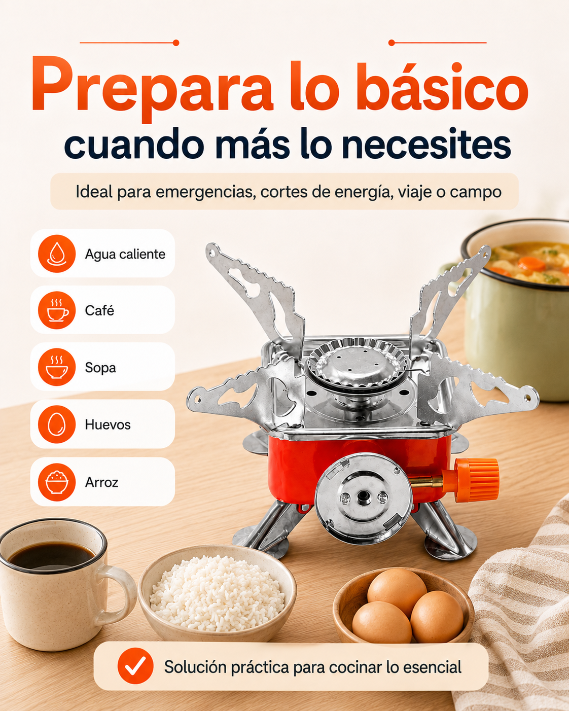 Una estufa portátil para preparar lo básico cuando más se necesita. Por solo $64.900 · Ideal para kits de ayuda y emergencia