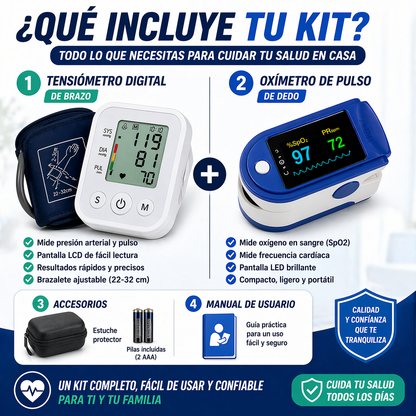 ¡Por solo $89.900 cuida tu salud desde casa con precisión y confianza! Combo Tensiómetro Digital + Oxímetro de Pulso