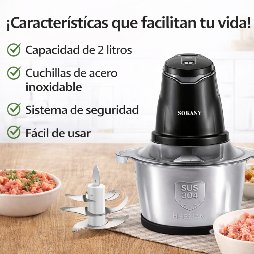 🔥 ¡Pica todo en segundos y ahorra tiempo en cada comida! Picadora Eléctrica 2L Sokany