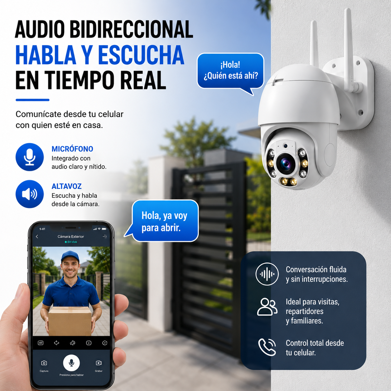 Vigila tu hogar desde cualquier lugar! Control total con giro de 360°.