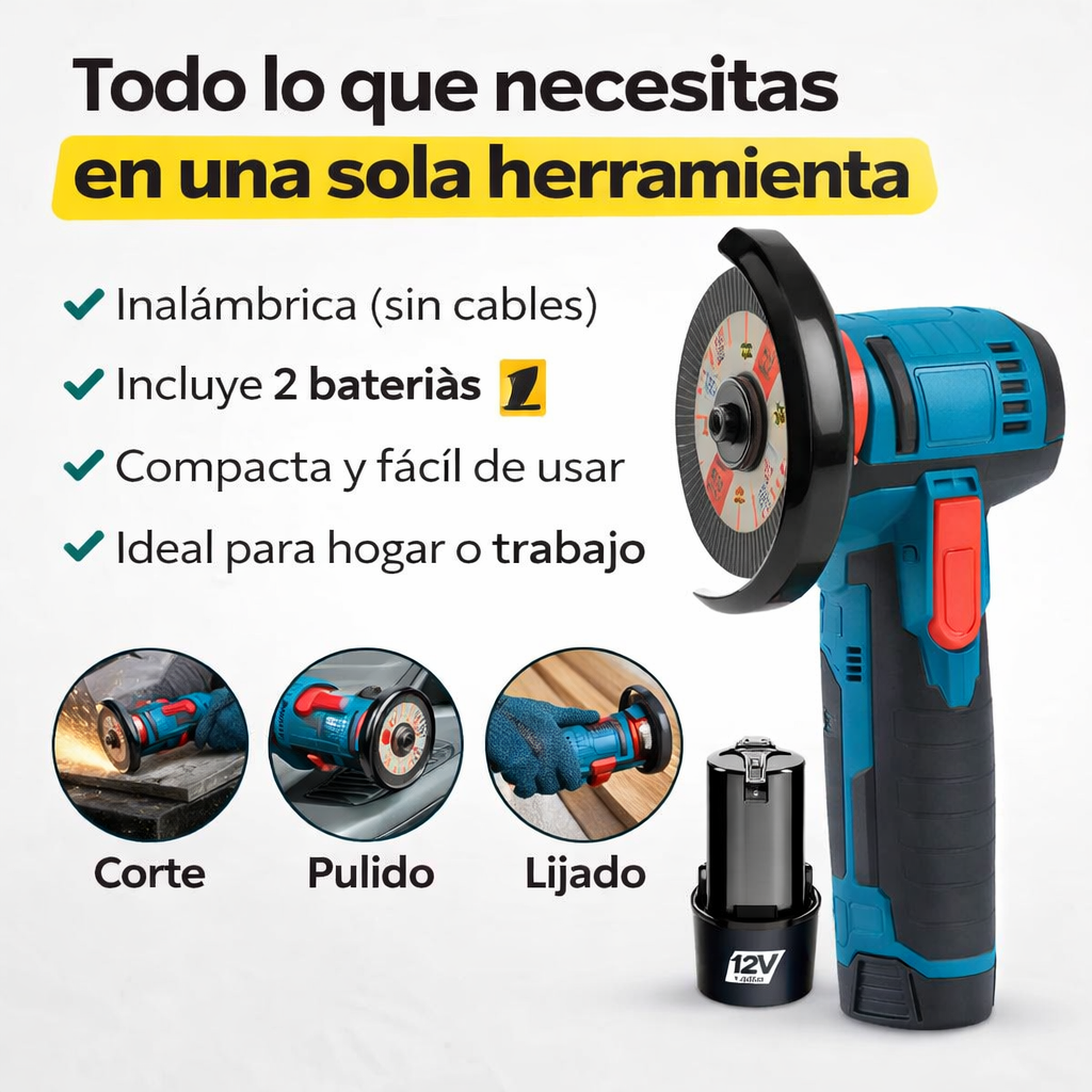 ¡La herramienta que lo hace TODO sin cables!, Mini Pulidora Angular Inalambrica