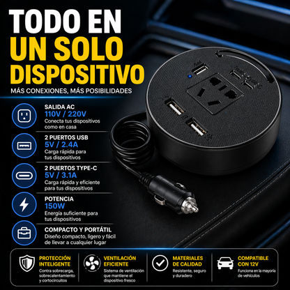 🔥 ¿Sin batería en el carro? Carga TODOS tus dispositivos donde sea con el Inversor de Corriente