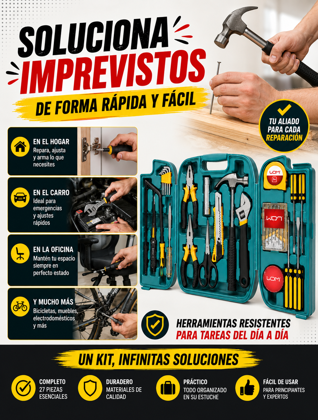 🔧 ¡El kit que todo hogar necesita! — Kit de Herramientas 27 Piezas