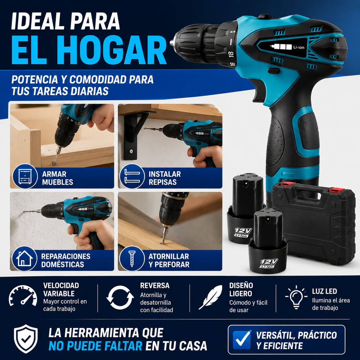 🔥 Taladro Inalámbrico 12V Por Solo $129.900 🔋 Incluye 2 Baterías Recargables