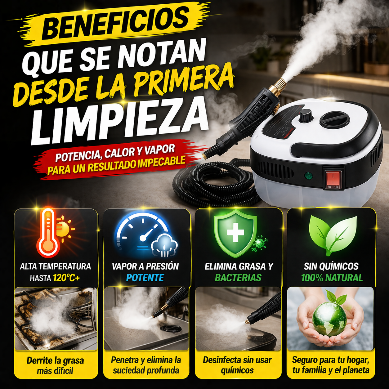 ¡Deja todo como nuevo en minutos con el Limpiador de Vapor de Alta Presión!