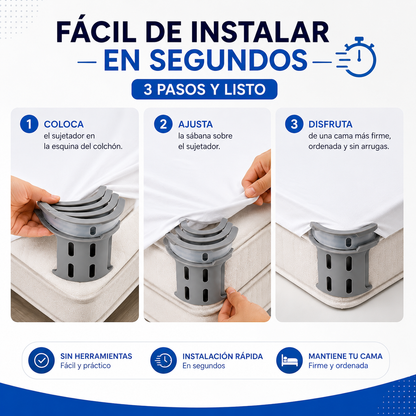 ¡ADIÓS A LAS SÁBANAS SUELTAS! Mantén tu cama firme, ordenada y sin arrugas toda la noche.