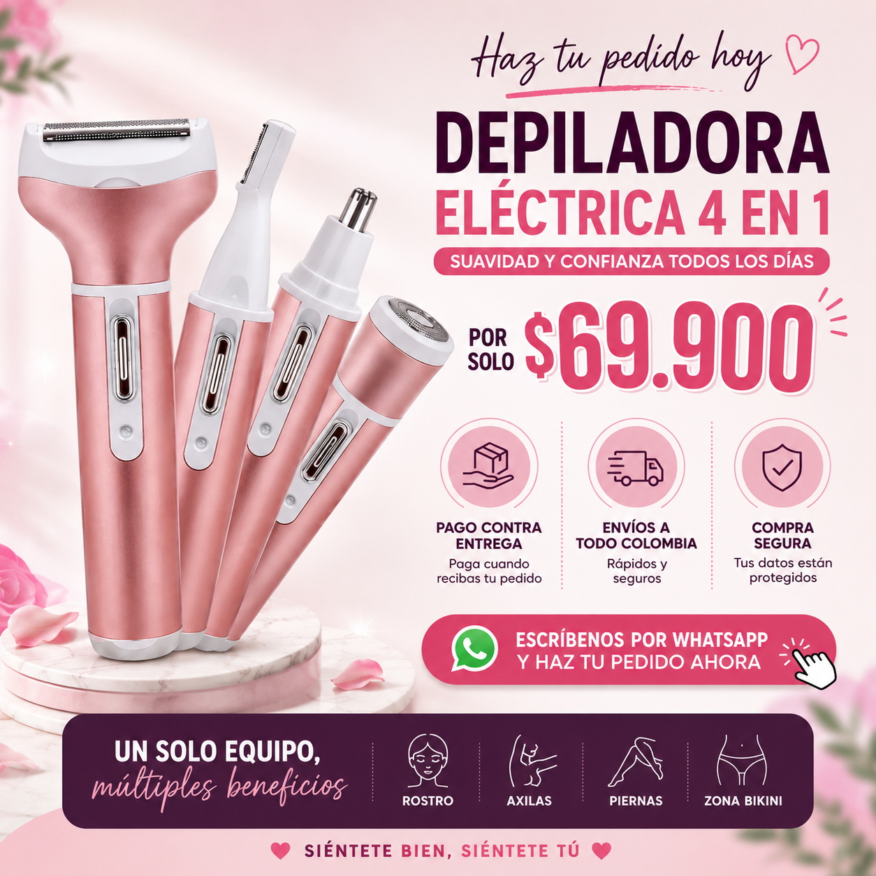 Piel suave en minutos con tu Depiladora 4 en 1