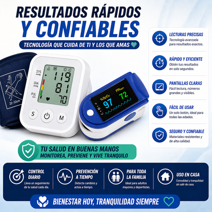 ¡Por solo $89.900 cuida tu salud desde casa con precisión y confianza! Combo Tensiómetro Digital + Oxímetro de Pulso