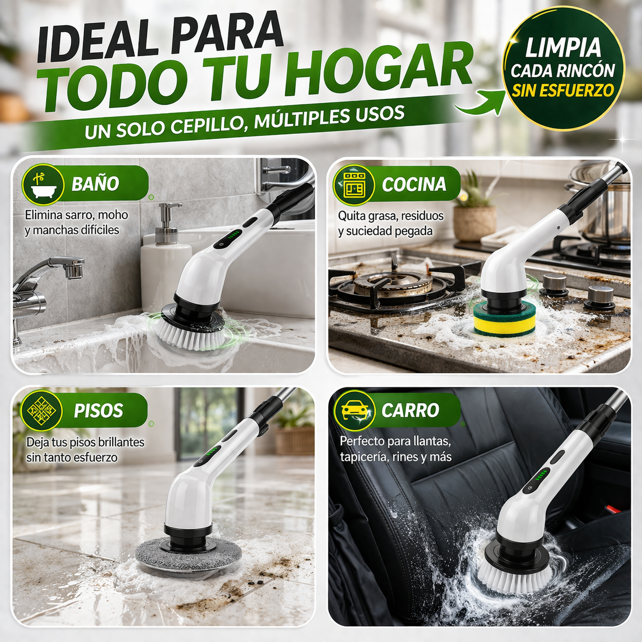 😩 ¿Cansado de tallar por horas? ⚡ Limpia sin esfuerzo en segundos. Cepillo Eléctrico Limpieza Giratorio 9 En 1