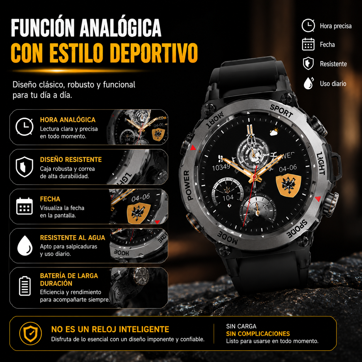 Diseño resistente, actitud imparable — Reloj  Deportivo Outdoor GT60 con Linterna LED