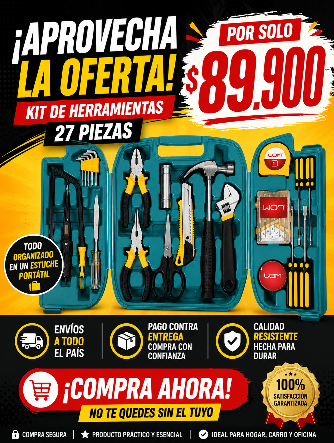 🔧 ¡El kit que todo hogar necesita! — Kit de Herramientas 27 Piezas