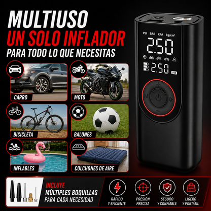 Infla tus llantas en minutos y sin esfuerzo – Inflador Portátil Inteligente