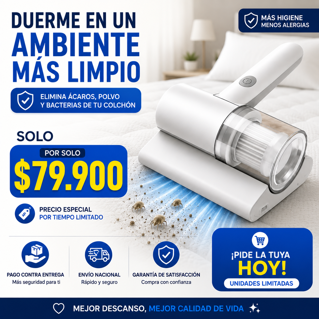 🛏️ ELIMINA POLVO Y ÁCAROS DE TU COLCHÓN ✨ Limpieza profunda para un descanso más saludable