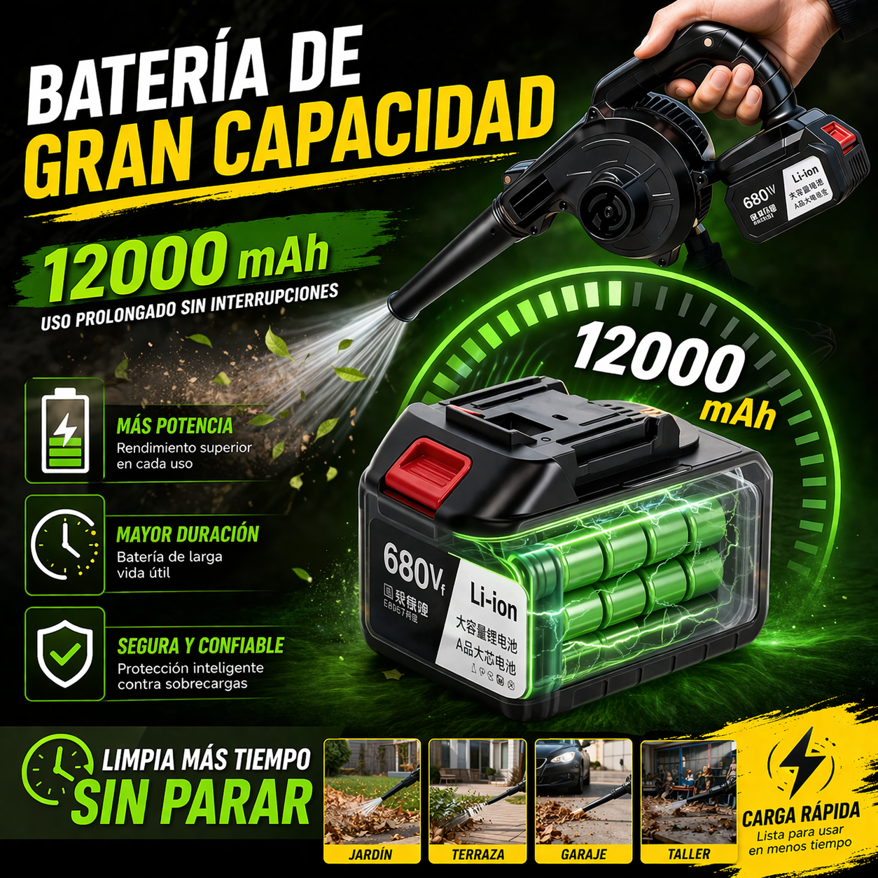 El aliado perfecto para limpiar rápido, Ideal para hogar, auto y taller. Aspiradora y sopladora inalámbrica