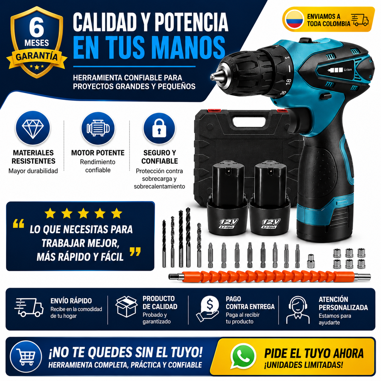🔥 Taladro Inalámbrico 12V Por Solo $129.900 🔋 Incluye 2 Baterías Recargables