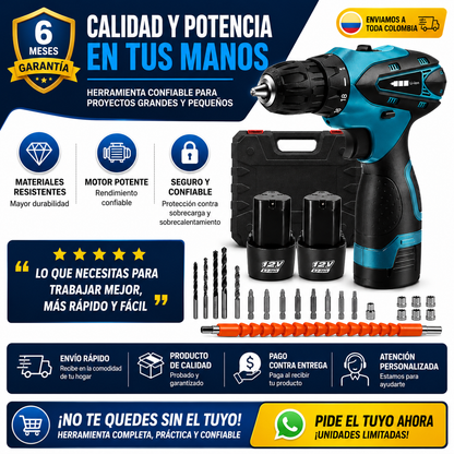 🔥 Taladro Inalámbrico 12V Por Solo $129.900 🔋 Incluye 2 Baterías Recargables