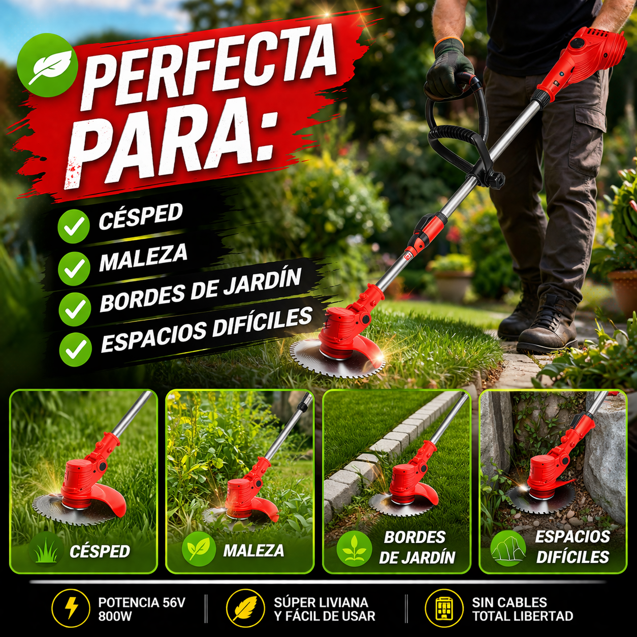¡Transforma tu jardín en minutos sin esfuerzo y con resultados profesionales! 🌿⚡ | Guadaña Eléctrica Inalámbrica 56V