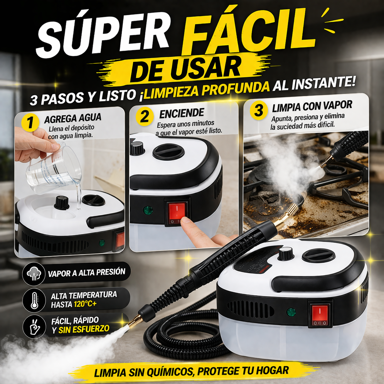 ¡Deja todo como nuevo en minutos con el Limpiador de Vapor de Alta Presión!